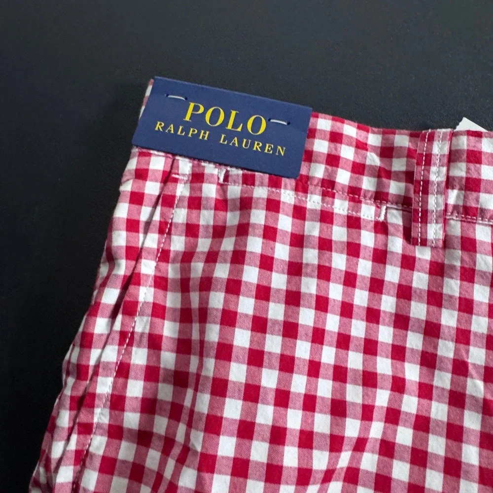 Polo Ralph Lauren Shorts Mens 35 Red White Gingham Cotton Chino Preppy
